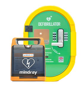 Mindray C2 AED Fully Automatic Defibrillator with External Locked Heated Defibsafe2 Cabinet Bundle