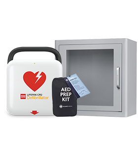 CR2, AED prep kit and indoor cabinet with alarm bundle