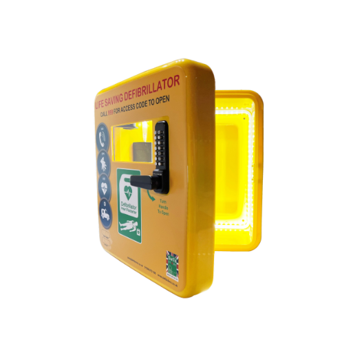 Defib Store 4000PL Defibrillator Cabinet Permanent Light Locked Yellow