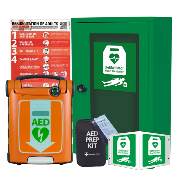 Powerheart Cardiac Science G5 AED Fully Automatic Indoor Thumb Locked Cabinet Bundle