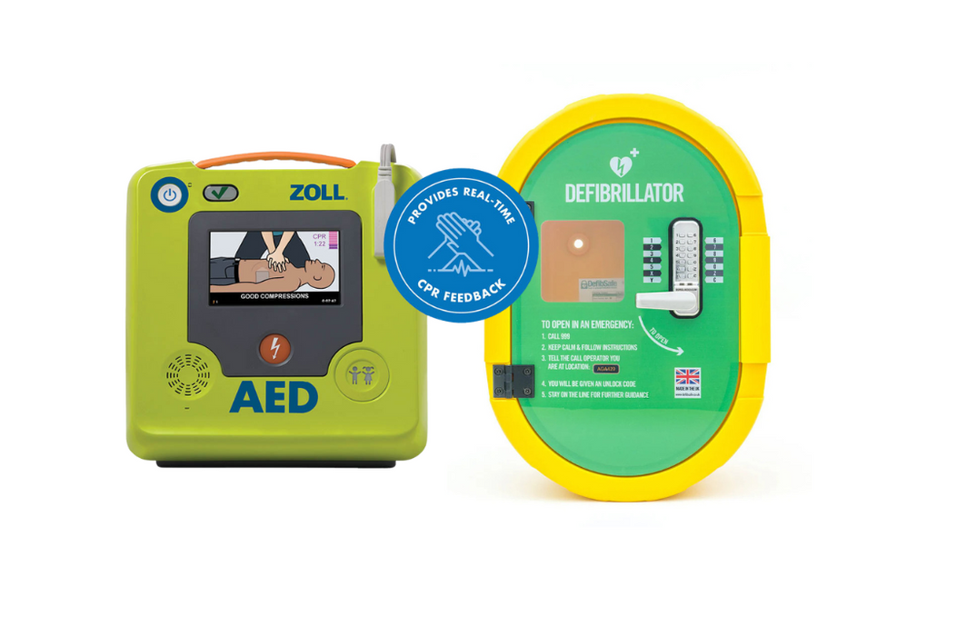 ZOLL AED 3 Fully Automatic Defibrillator & Defibsafe 2 Outdoor Heated Locked Bundle