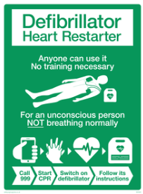 Defibrillator Poster Sign Semi Rigid Plastic Sign With Self Adhesive Backing A4