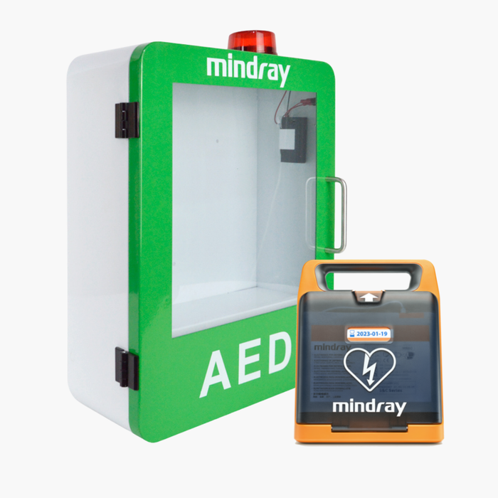 C2 Mindray AED Semi Automatic Defibrillator with Mindray AED Unlocked Cabinet with Alarm