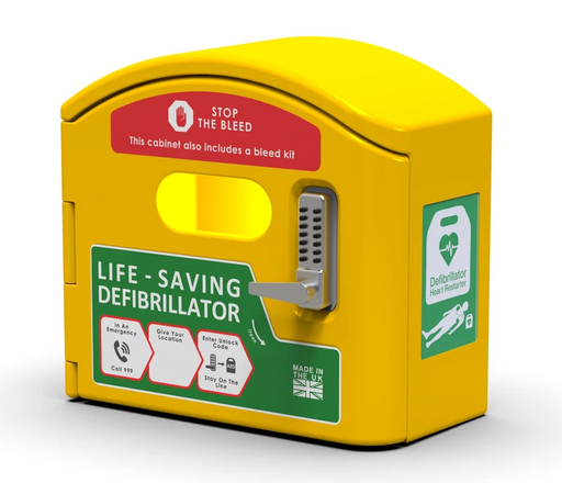 DefibCaddy External Locked Defibrillator Cabinet & STOP THE BLEED Sticker