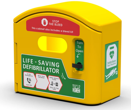 DefibCaddy External Unlocked Defibrillator Cabinet & STOP THE BLEED Sticker