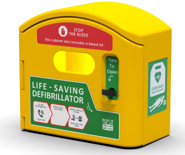 DefibCaddy External Unlocked Defibrillator Cabinet & STOP THE BLEED Sticker