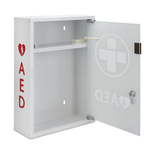 AED Alarmed Metal Cabinet with Shelf White/Glass/Alarmed