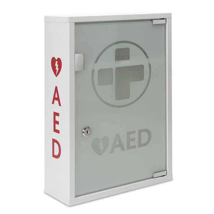 AED Alarmed Metal Cabinet with Shelf White/Glass/Alarmed