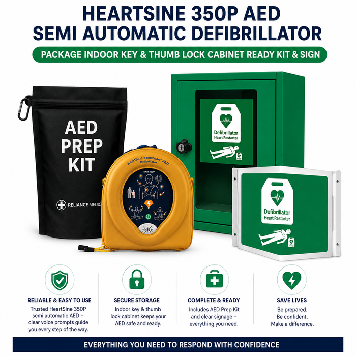 Heartsine 350P AED Semi Automatic Defibrillator Bundle Heartsine 350P, Indoor Cabinet, Ready Kit & Sign
