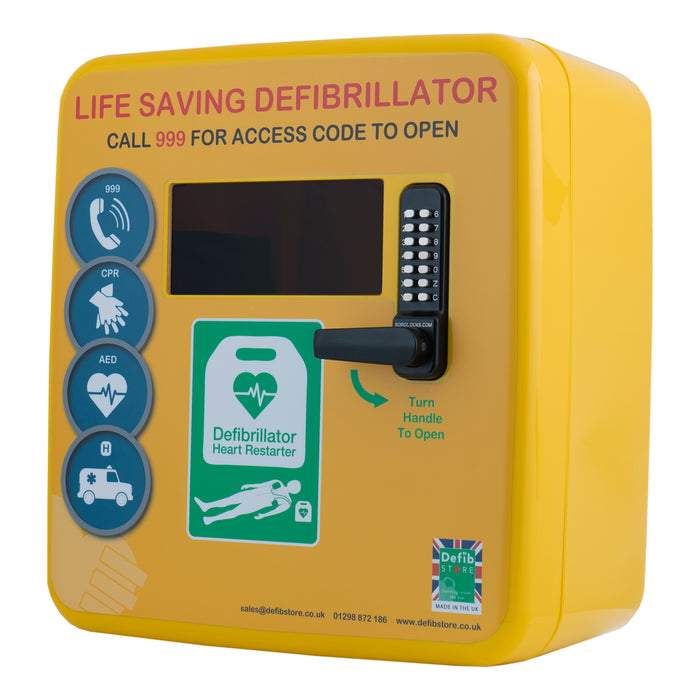 Defib Store 4000 Outdoor Defibrillator Cabinet - Keypad Lock - Heater and LED Light - Yellow