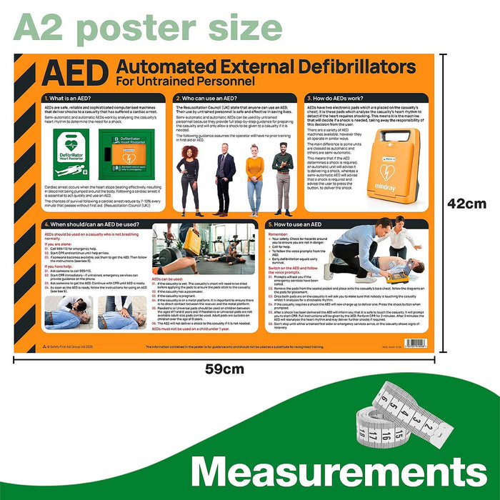 AED Automated External Defibrillators for Untrained Personnel Poster, A2 (Laminated)