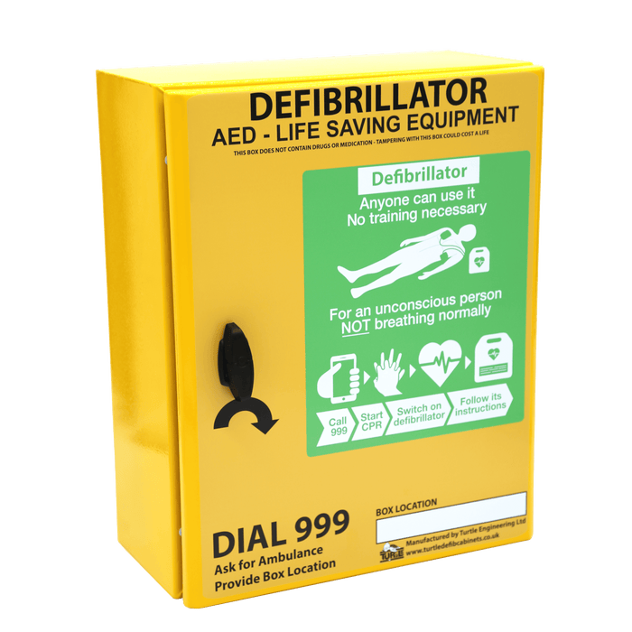 Defibrillator Cabinet Metal Outdoor, Unlocked, Heated, Medium Size