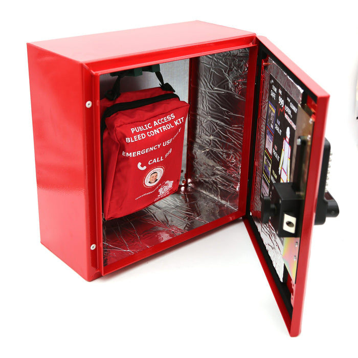 Emergency Bleed Control Locked Cabinet & Daniel Baird Bleed Control Kit Package With Celox Gauz