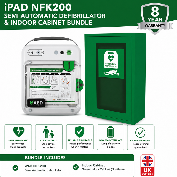 iPAD NFK200 Semi Automatic Defibrillator & Indoor Cabinet Bundle