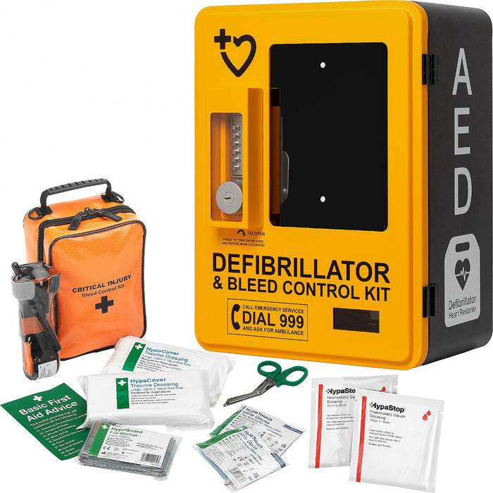 HypaGuard Outdoor AED Cabinet with HypaStop Bleed Control Kit | Lockable, Alarmed & Temperature-Controlled