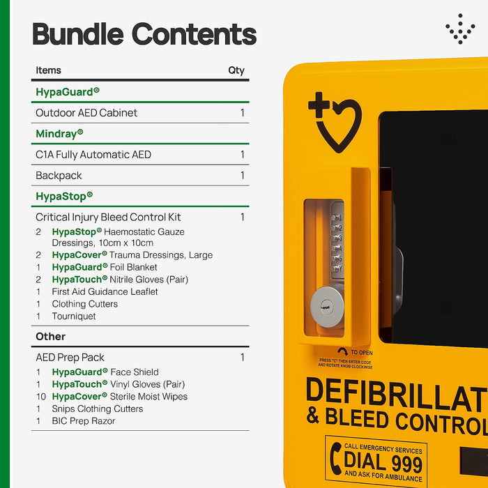 Mindray C1A AED Bundle with Hypaguard Outdoor Cabinet.
