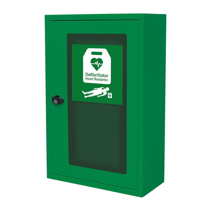 Green Indoor Defibrillator AED Wall Cabinet Thumb & Key Lock