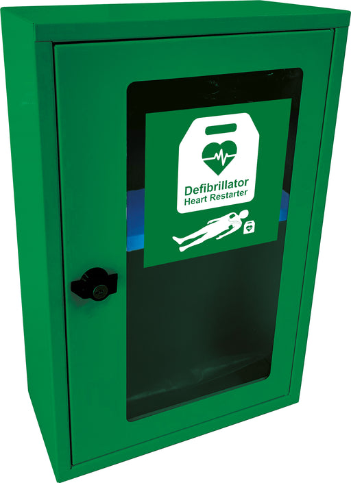 Green Indoor Defibrillator AED Wall Cabinet Thumb & Key Lock