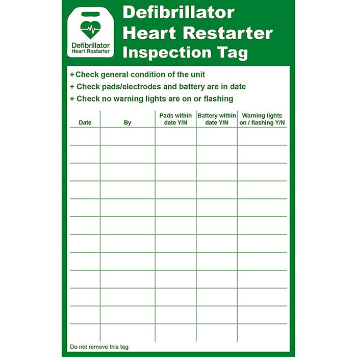 Defibrillator AED Inspection Tag