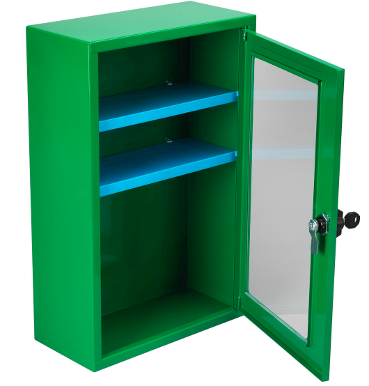 Green Indoor Defibrillator AED Wall Cabinet Thumb & Key Lock