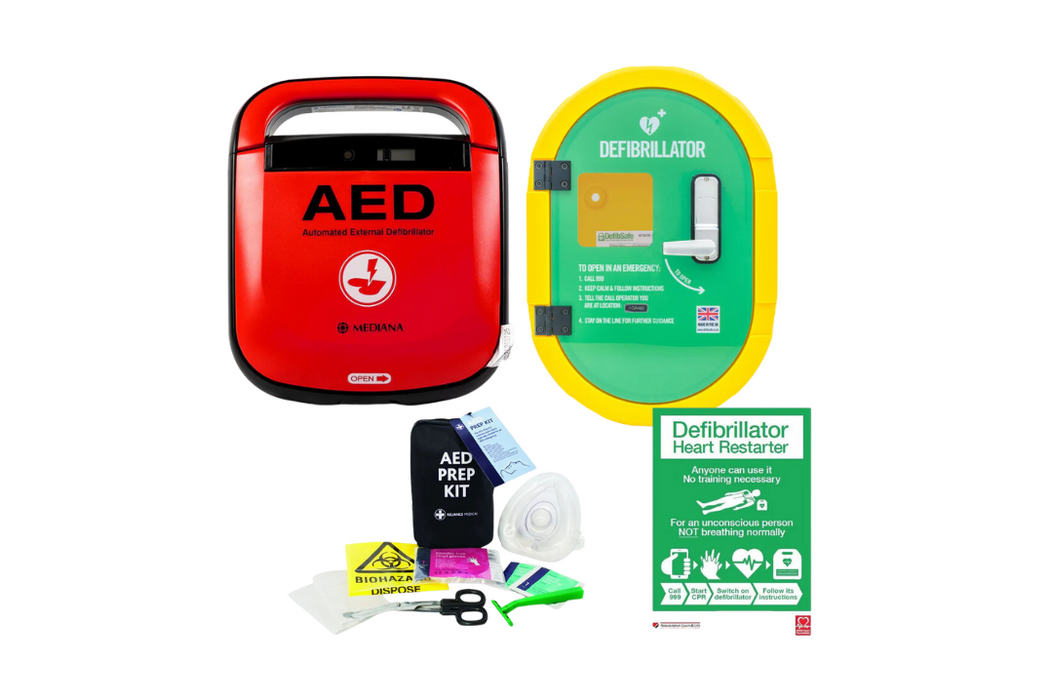 Mediana HeartOn A15 Semi-Automatic Defibrillator and Unlocked DefibSafe 2 External Cabinet Package