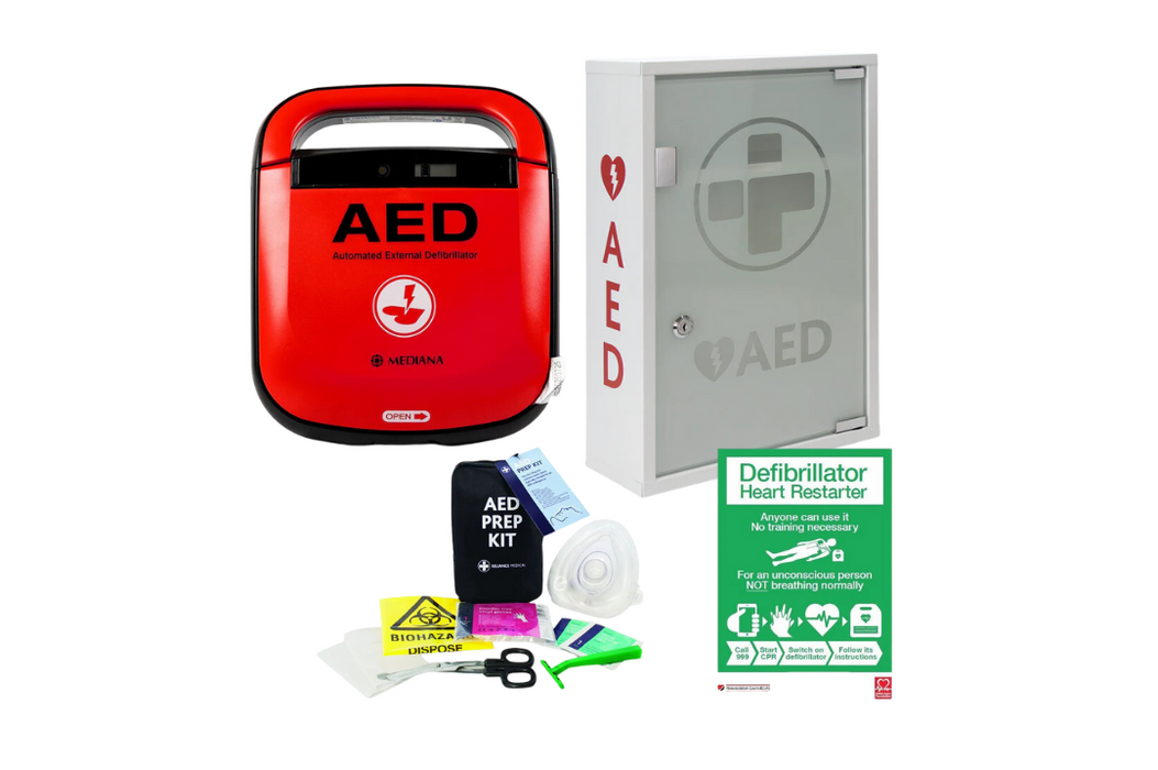 Mediana HeartOn A15 Semi automatic defibrillator and internal cabinet package