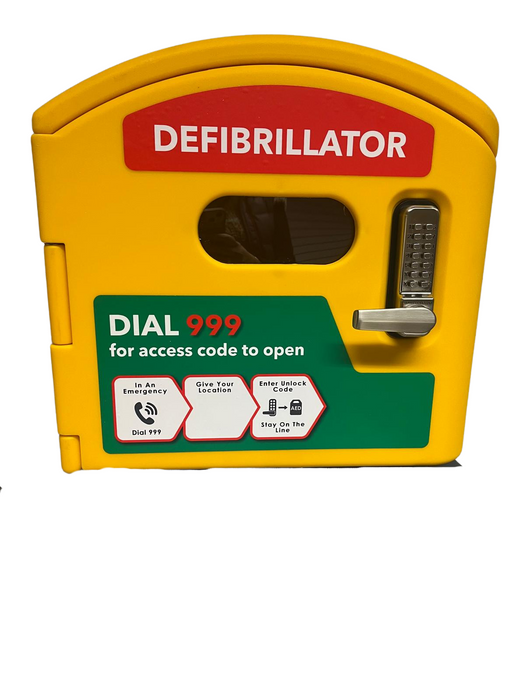 DefibCaddy Defibrillator Cabinet - Insulated, No Electrics Locked in Yellow