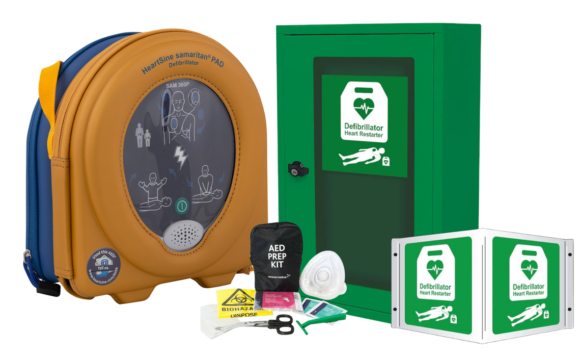 Heartsine 350P AED Semi Automatic Defibrillator Bundle Indoor Key & Thumb Lock Cabinet Bundle