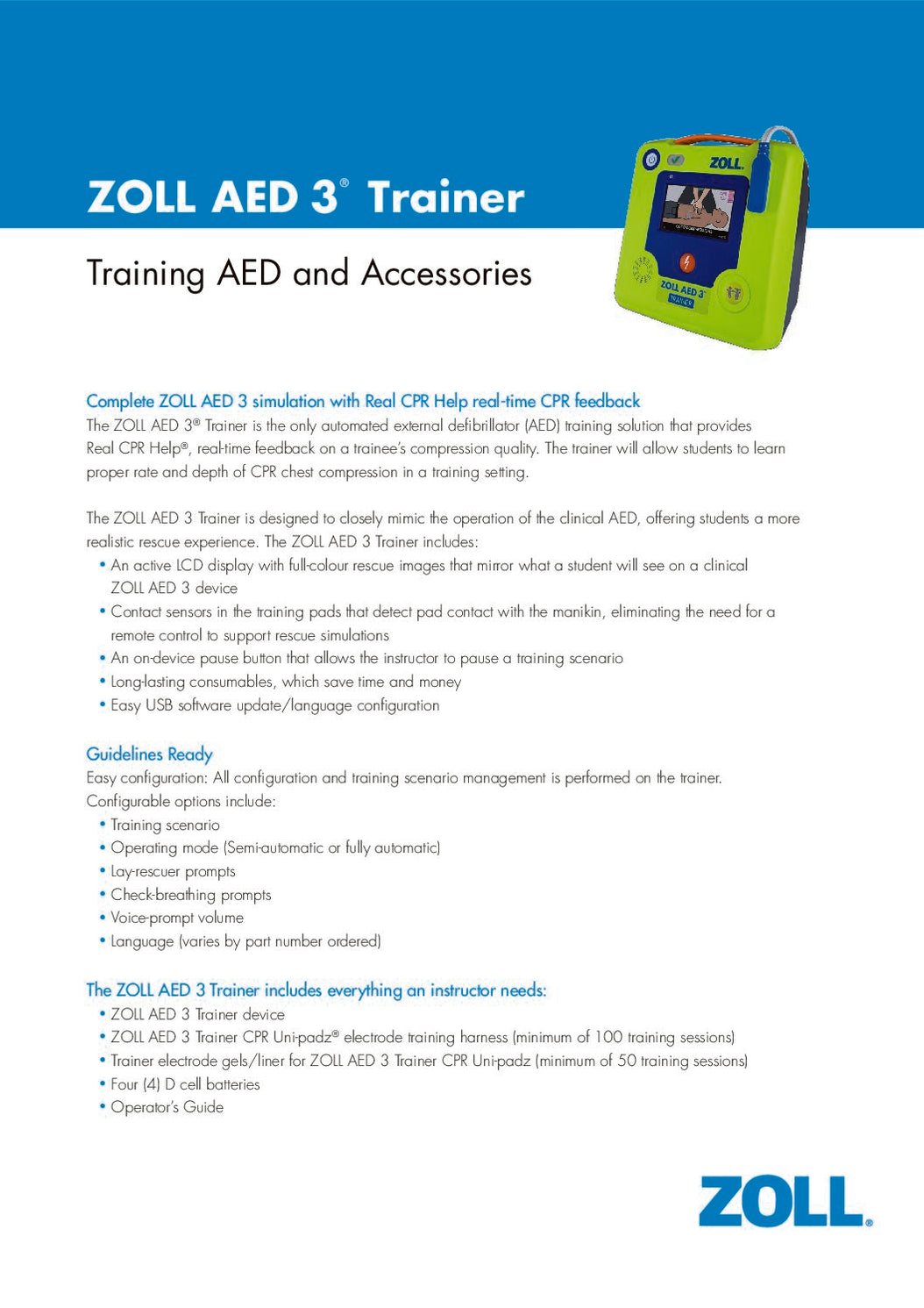 ZOLL AED 3 Trainer | CPR & AED Training Defibrillator — Defib4Life Ltd
