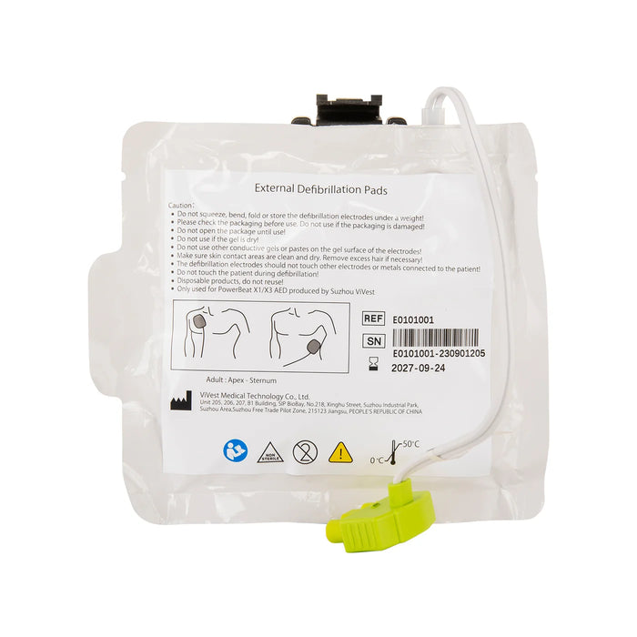 Vivest PowerBeat X1 & X3 Replacement Adult Defibrillator Pads with Green Connector